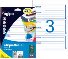 agipa Etiquettes 'exp&eacute;diteur/destinataire', 64 x 133 mm