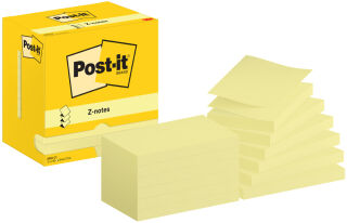 Post-it Bloc-note adh&eacute;sif Z-Notes, 127 x 76 mm, jaune
