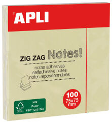 APLI Notes adh&eacute;sives 'ZIG ZAG Notes!', 75 x 75 mm, jaune