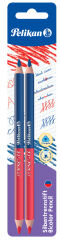 Pelikan Crayon bicolore gros, rouge/blau, carte blister de 2